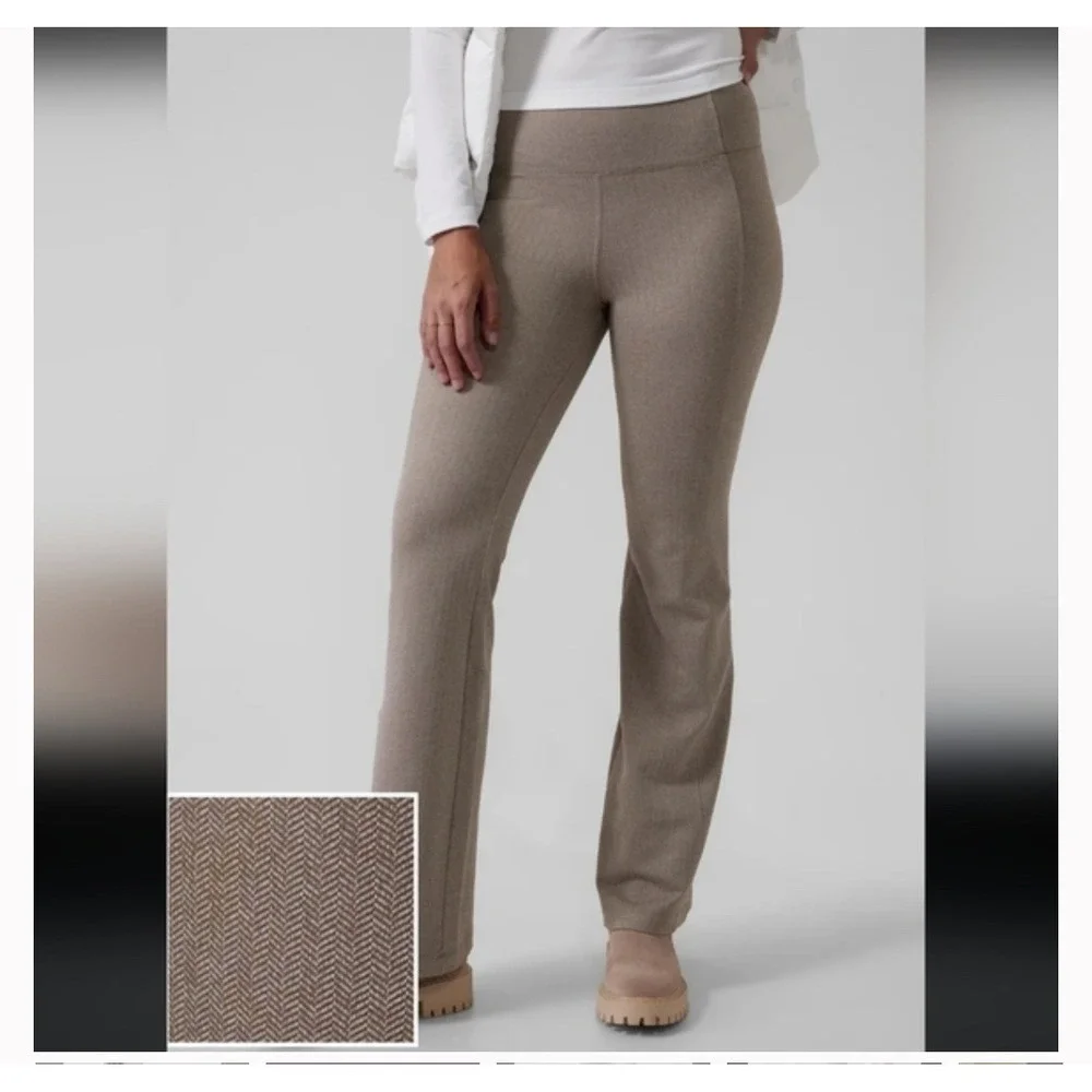 Athleta Delancey Herringbone Flare Pants XXS Taupe Brown High Rise‎ Athleisure
